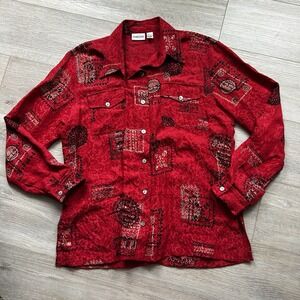 Chicos Womens 1 Medium Button Up Silk‎ Linen Blend Paisley Geometric Blouse